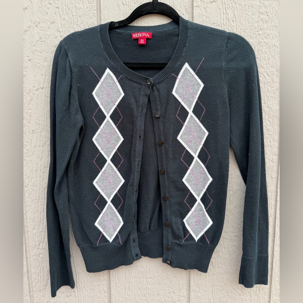 Merona Women's Dark Gray Cardigan with Argyle Pattern